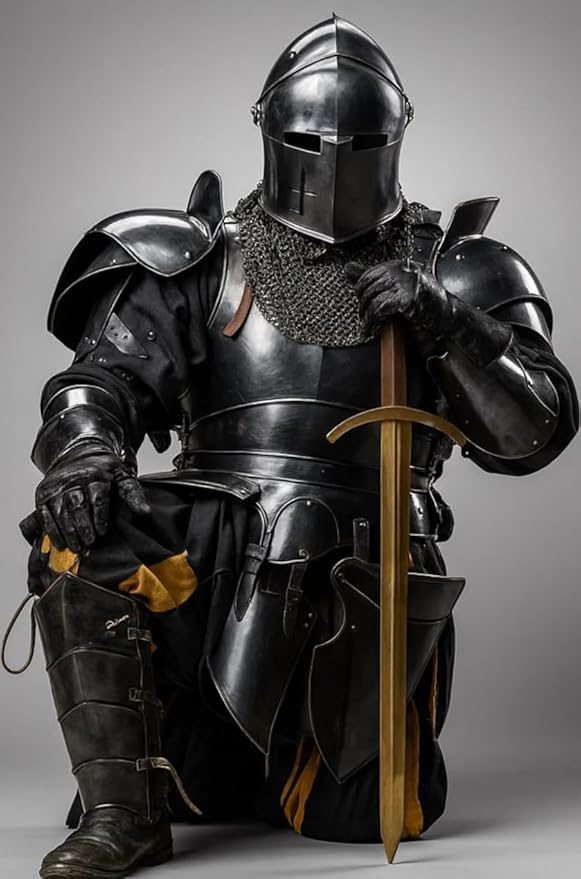 Medieval Knight Dark Barbuta Armor Full Set | 18 Gauge Steel Plate Reenactment Suit