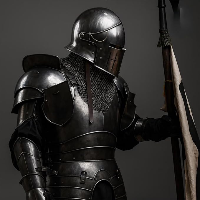 Medieval Knight Dark Barbuta Armor Full Set | 18 Gauge Steel Plate Reenactment Suit