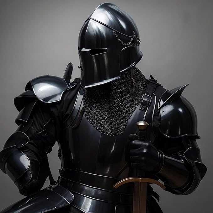 Medieval Knight Dark Barbuta Armor Full Set | 18 Gauge Steel Plate Reenactment Suit