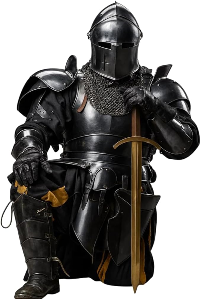 Medieval Knight Dark Barbuta Armor Full Set | 18 Gauge Steel Plate Reenactment Suit